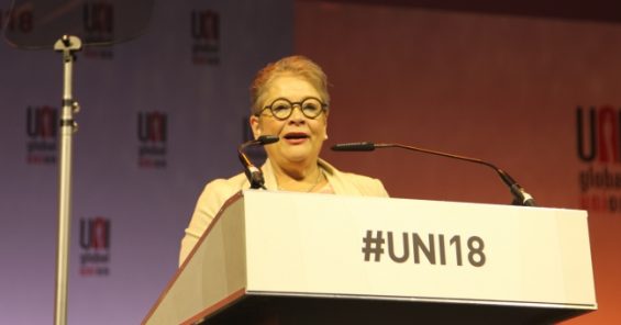 Ann Selin pays tribute to the spirit of Liverpool at UNI World Congress Opening Ceremony