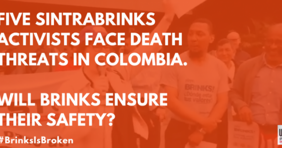 UNI GS: Brinks should denounce threats of violence against Colombian labor activists and their families